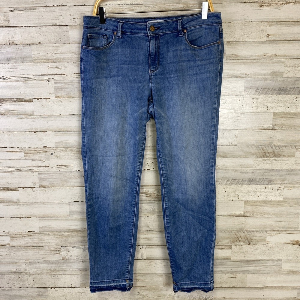 Jessica Simpson Jeans Women 12 Blue Denim Mid-Rise Skinny Raw Hem Medium Wash